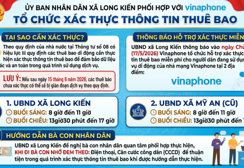 UBND xã Long Kiến phối hợp Vinaphone tổ chức xác thực thông tin thuê bao